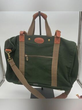 Tumi Dakota Green Canvas Duffel Suitcase with Brown Leather Trim